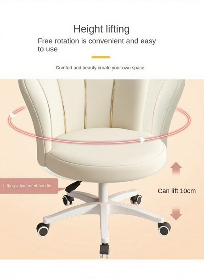 Aikenn Adjustable Swivel Makeup Ottoman Stool; Modern Big Size Round Vanity Stool Chair With Backrest for Bedroom Living Room (White) - Image 5