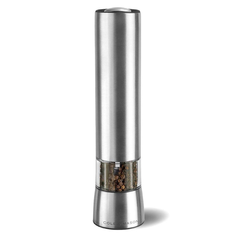 Cole  Mason Hampstead Electronic Pepper Mill  Electric Pepper Grinder Set  Adjustable Electric Spice Grinder  Hand Wash  Stainless Steel