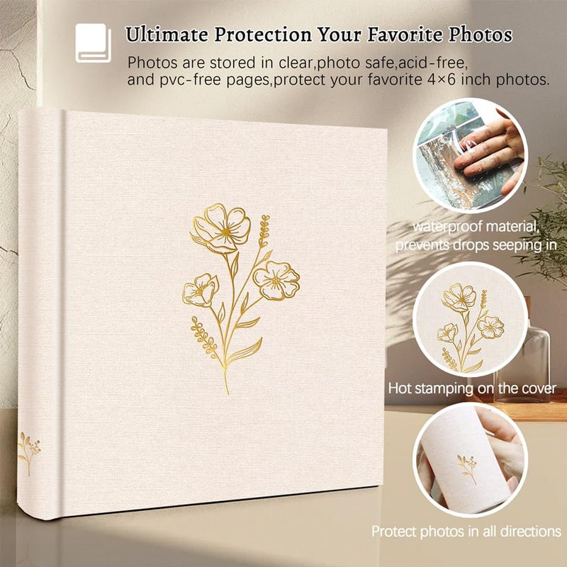 Holoary Photo Album 4x6 200 Photos, 200 Pockets 4â€x6â€ Picture Album, Linen Fabric Cover Big Picture Book for Photos with Writing Area, 4x6 Photo Albums for Family Weddings Travel Memories(Beige) - Image 4