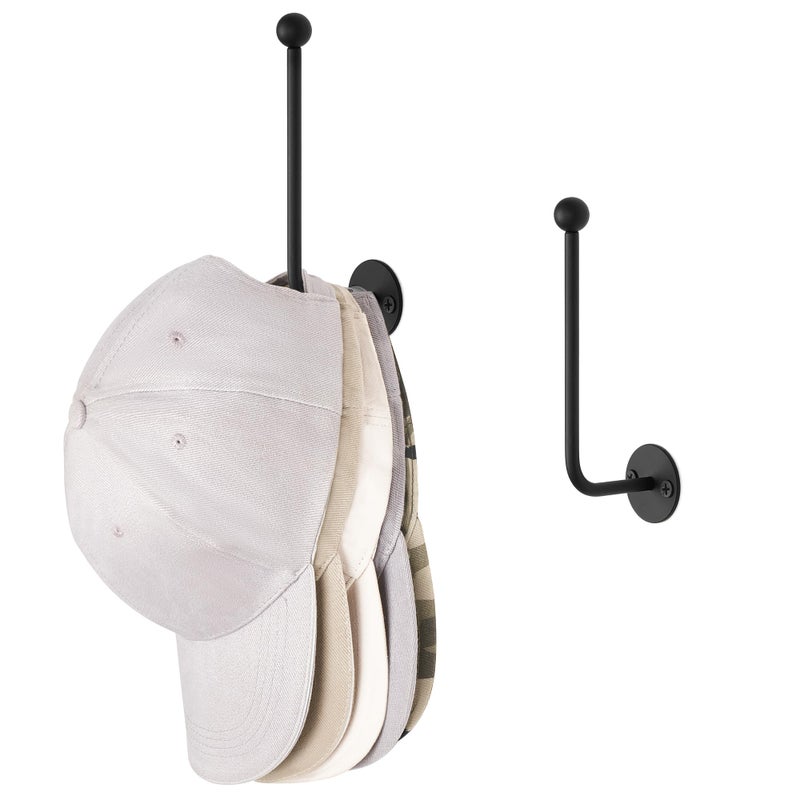 Dahey Hat Organizer for Baseball Caps 2 Pcs Hat Rack Wall Mount 5 Inches Space Saving L Shaped Hat Holder Organizer Modern Metal Baseball Hat Storage Hook for Closet Bedroom Living Room Black