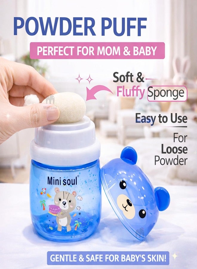 Mini Soul Baby Powder Puff with Container Soft Feather Sponge Powder Applicator for Newborn & Infant Transparent Refillable Case Mess-Free, Leak-Proof, Baby-Safe Powder Puff for Kids Blue - Image 4