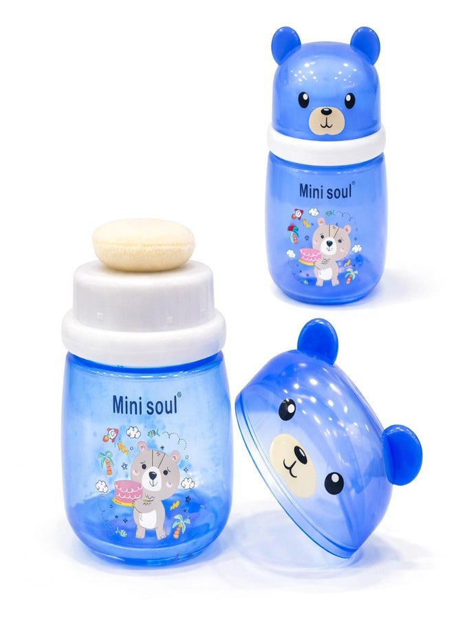 Mini Soul Baby Powder Puff with Container Soft Feather Sponge Powder Applicator for Newborn & Infant Transparent Refillable Case Mess-Free, Leak-Proof, Baby-Safe Powder Puff for Kids Blue - Image 1