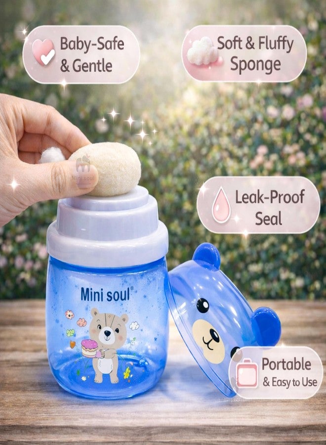 Mini Soul Baby Powder Puff with Container Soft Feather Sponge Powder Applicator for Newborn & Infant Transparent Refillable Case Mess-Free, Leak-Proof, Baby-Safe Powder Puff for Kids Blue - Image 5
