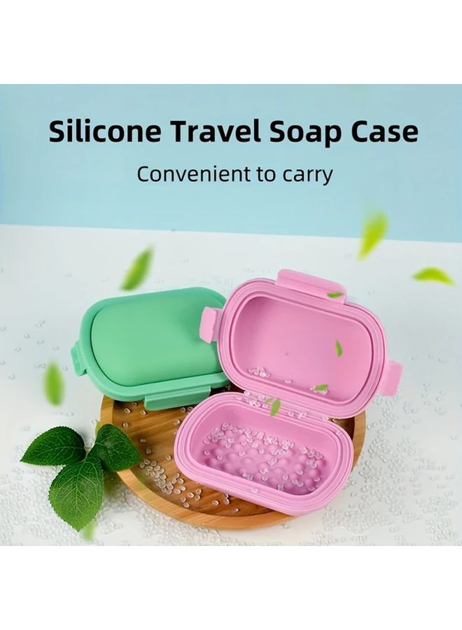 Green Silicone Travel Soap Case With Flip Lid Portable Sealed Oval Organizer - Image 2