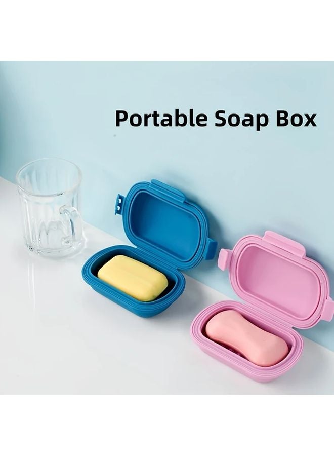Green Silicone Travel Soap Case With Flip Lid Portable Sealed Oval Organizer - Image 3