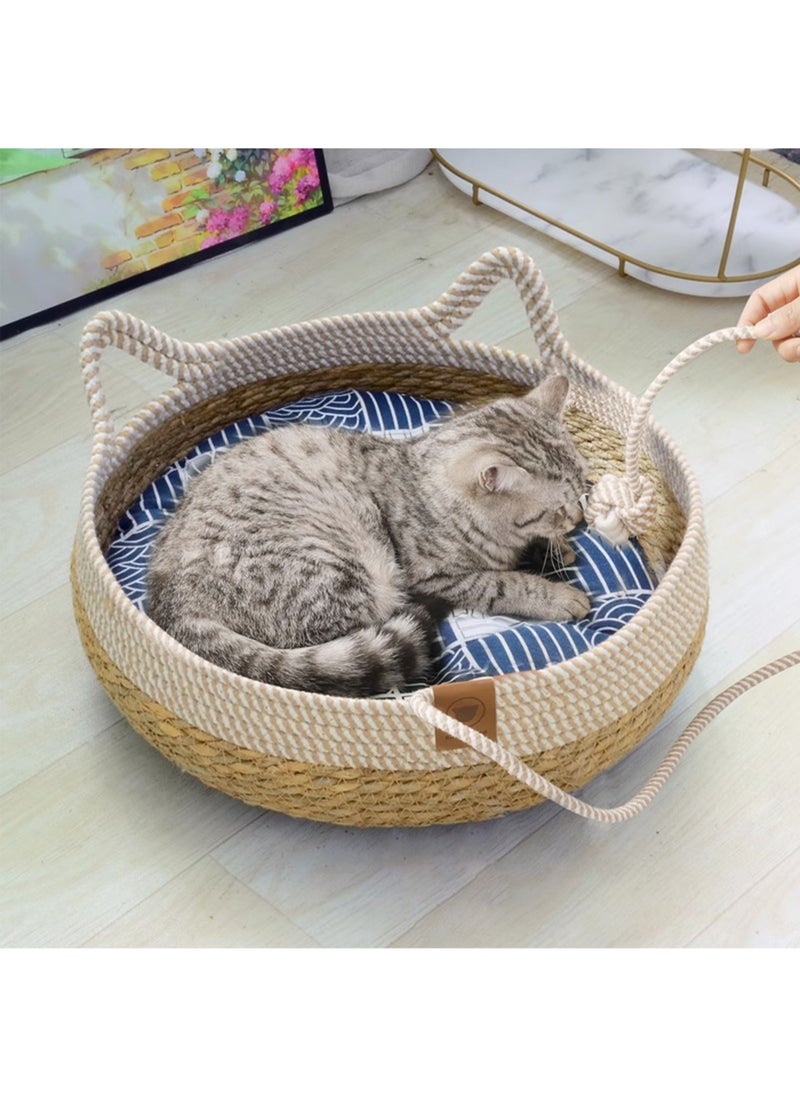 Pink Demon Handcrafted Straw Weaving Pet Bed with Replaceable Warmer Pad and Cool Mat  - Image 3