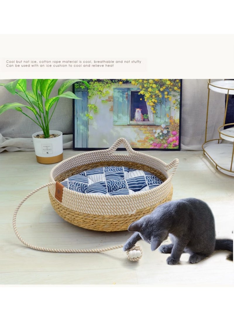 Pink Demon Handcrafted Straw Weaving Pet Bed with Replaceable Warmer Pad and Cool Mat  - Image 4