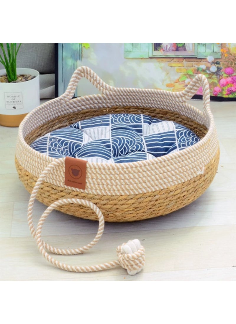 Pink Demon Handcrafted Straw Weaving Pet Bed with Replaceable Warmer Pad and Cool Mat  - Image 2