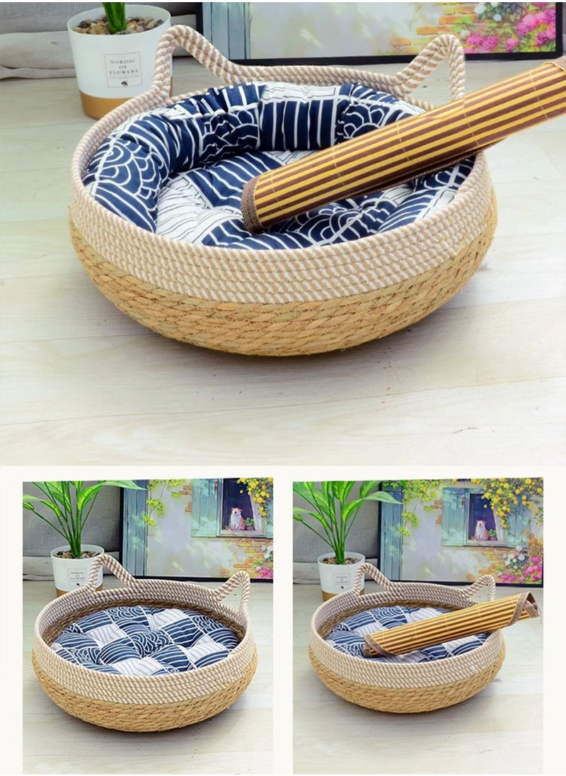 Pink Demon Handcrafted Straw Weaving Pet Bed with Replaceable Warmer Pad and Cool Mat  - Image 5