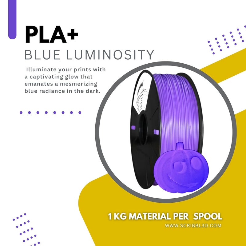 Scribbl3d Premium PLA GID Glow in The Dark 1.75mm 3D Printing Filament Dimensional Accuracy +- 0.02mm Blue Luminosity - Image 2