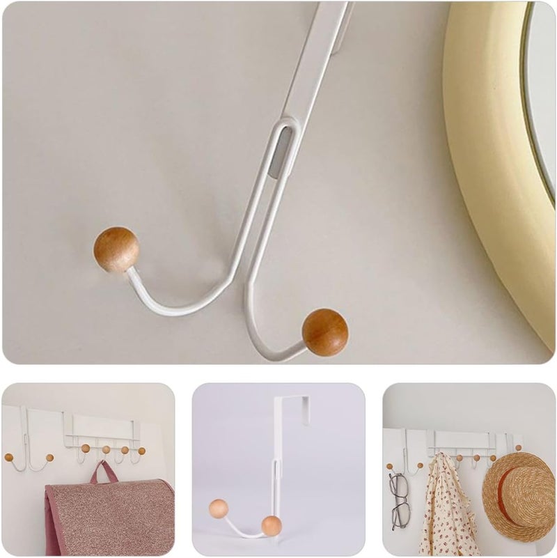 Door Coat Hooks Double Head Heavy Duty Wood Ball Hanger, Nail-Free Clothes Hanger for Door, 2pcs Convenient Home Storage Hooks for Jackets Towels Hats - Image 4