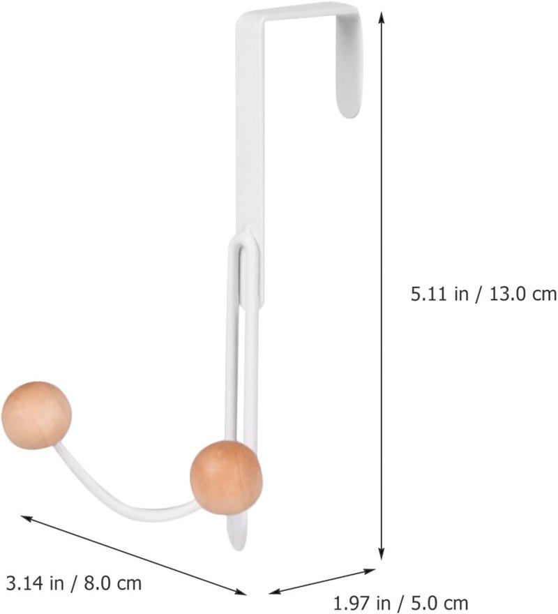 Door Coat Hooks Double Head Heavy Duty Wood Ball Hanger, Nail-Free Clothes Hanger for Door, 2pcs Convenient Home Storage Hooks for Jackets Towels Hats - Image 2