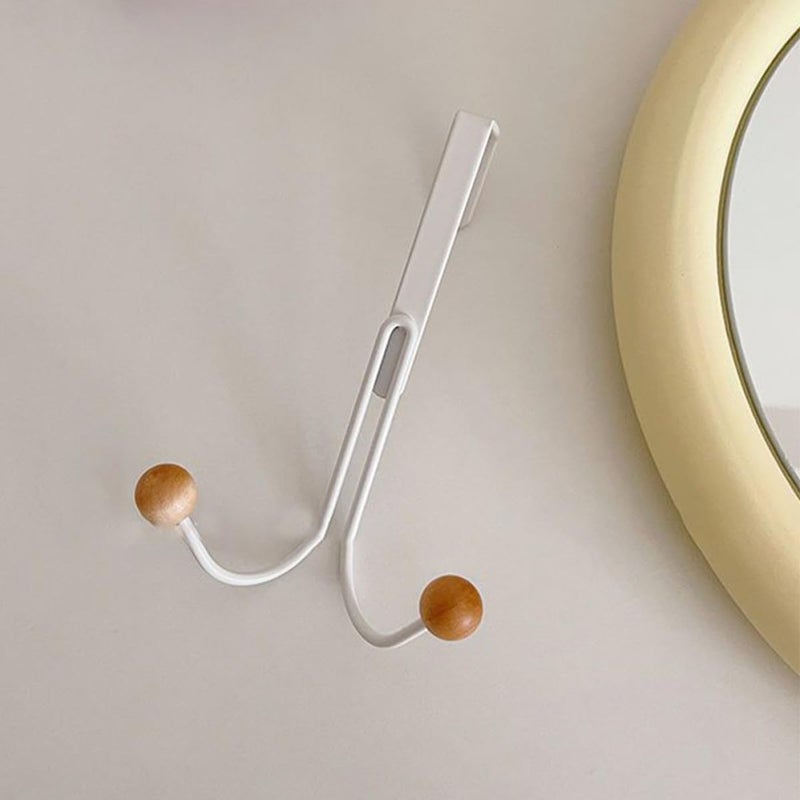 Door Coat Hooks Double Head Heavy Duty Wood Ball Hanger, Nail-Free Clothes Hanger for Door, 2pcs Convenient Home Storage Hooks for Jackets Towels Hats - Image 5