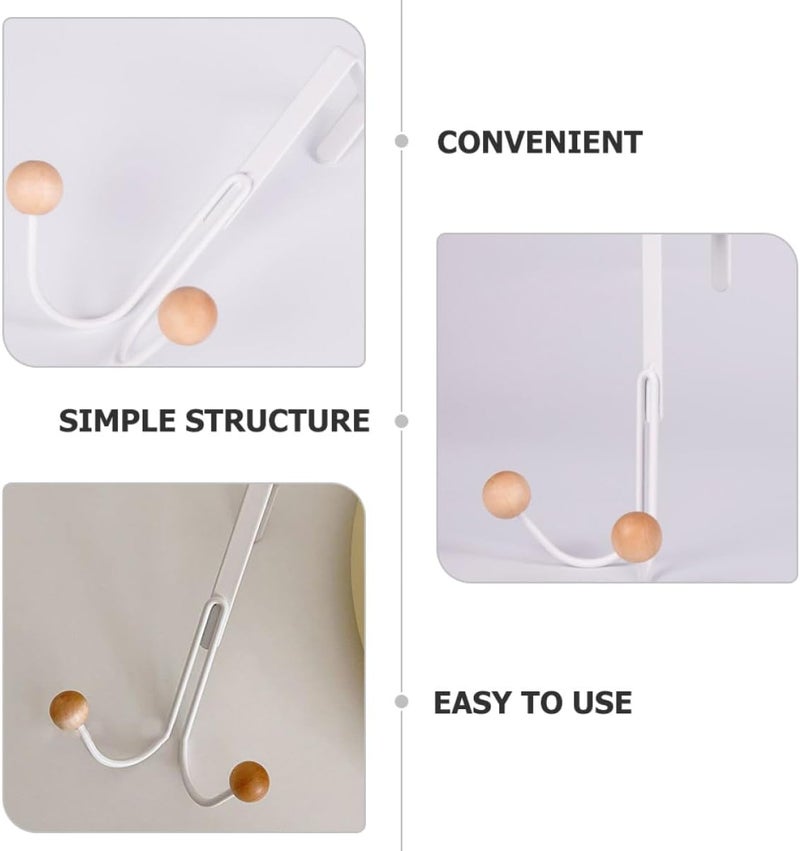 Door Coat Hooks Double Head Heavy Duty Wood Ball Hanger, Nail-Free Clothes Hanger for Door, 2pcs Convenient Home Storage Hooks for Jackets Towels Hats - Image 3