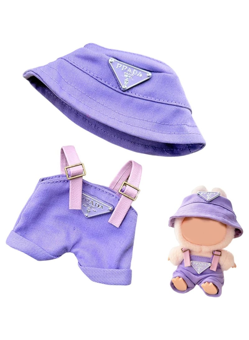BRIXSPARK Clothes for Labubu(No Doll,Just Clothes) , Hat & Overalls Set for Labubu Clothes 15cm/17cm Doll Accessories Suit, Doll Outfit Stylish Doll Clothes for Doll.