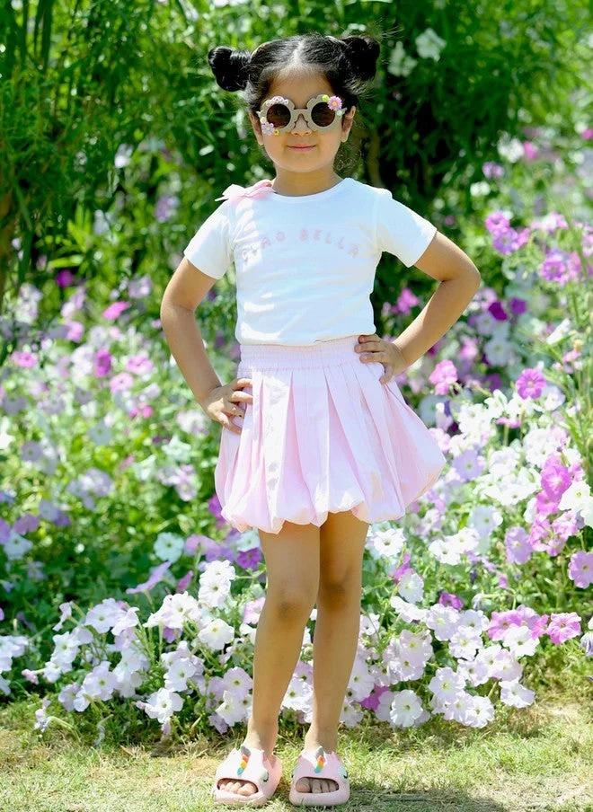 Luxe & Hardy تيشيرت بناتي مطبوع برقبة دائرية من القطن الخالص مع تنورة