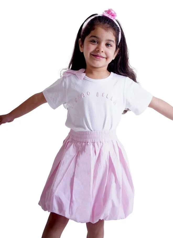 Luxe & Hardy Girls Printed Round Neck Pure Cotton T-Shirt With Skirt