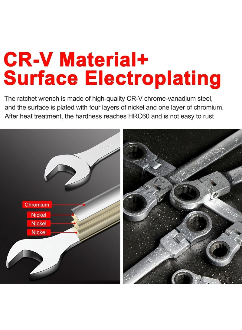 18mm Flex Head Ratchet Wrench, Industrial Grade Cr-V Steel, 12 Point Release Design, 72 Tooth Ratchet, 180 Degree Flex Box End - Image 5