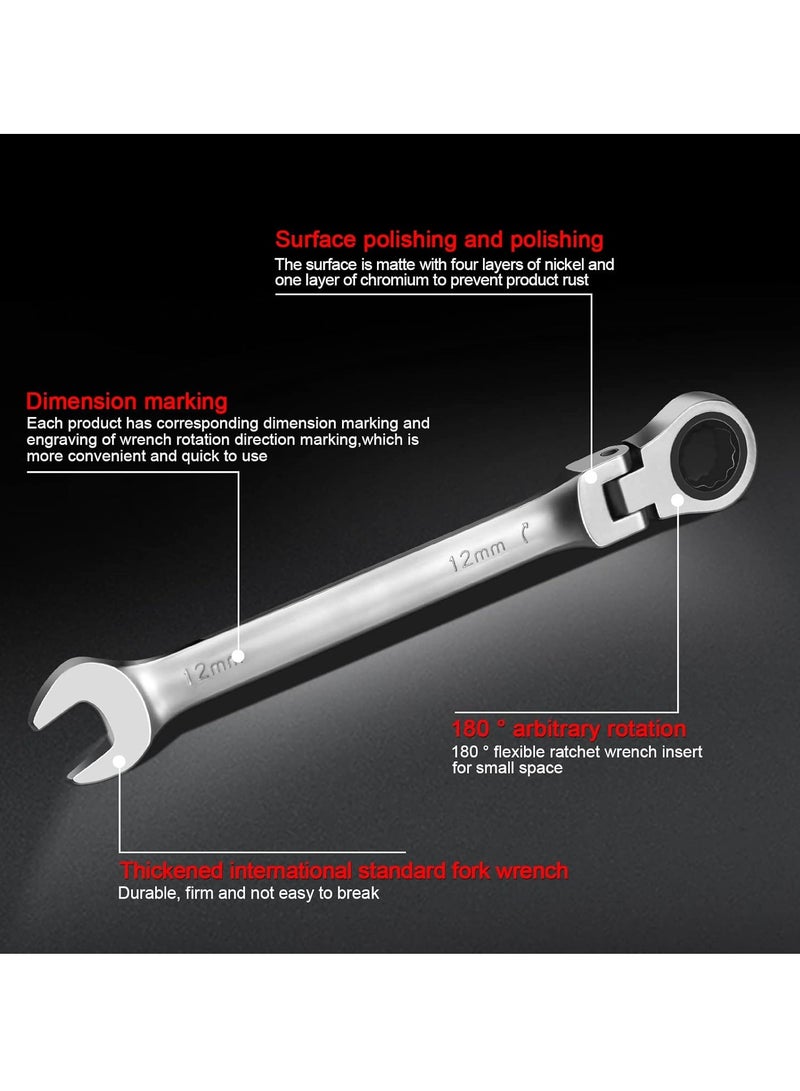 18mm Flex Head Ratchet Wrench, Industrial Grade Cr-V Steel, 12 Point Release Design, 72 Tooth Ratchet, 180 Degree Flex Box End - Image 2