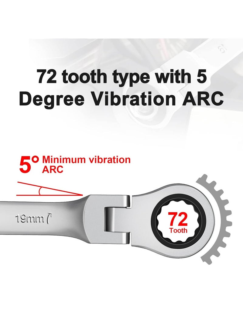 18mm Flex Head Ratchet Wrench, Industrial Grade Cr-V Steel, 12 Point Release Design, 72 Tooth Ratchet, 180 Degree Flex Box End - Image 3