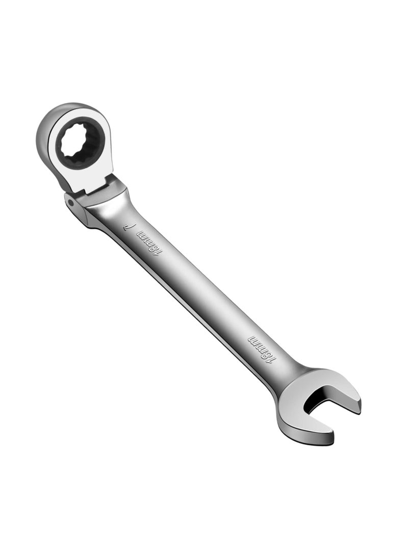 18mm Flex Head Ratchet Wrench, Industrial Grade Cr-V Steel, 12 Point Release Design, 72 Tooth Ratchet, 180 Degree Flex Box End - Image 1