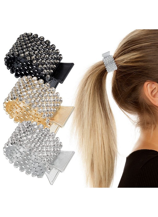 Noverlife 3Pcs Rhinestone Hair Claw Clips For High Ponytail Small Metal Shark Hair Clips Ponytail Buckle Holder For Thick Long Hair Decorative Hair Barrettes Hair Accessories For Women & Girls  - Image 1