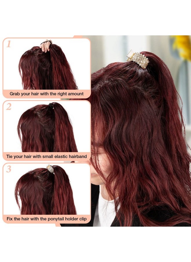 Noverlife 3Pcs Rhinestone Hair Claw Clips For High Ponytail Small Metal Shark Hair Clips Ponytail Buckle Holder For Thick Long Hair Decorative Hair Barrettes Hair Accessories For Women & Girls  - Image 2