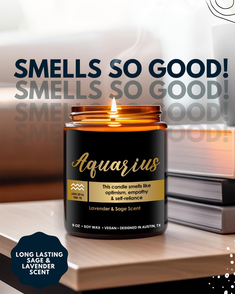 Rosa Vila Aquarius Candle, Unique Zodiac Candles, Thoughtful Aquarius Gifts for Women, Zodiac Signs Gifts for Men, Lovers of Astrology Gift for Her, Ideal Birthday Presents for Him, Christmas, Gift Ready - Image 5