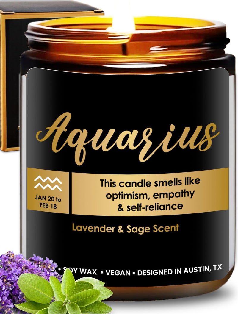 Rosa Vila Aquarius Candle, Unique Zodiac Candles, Thoughtful Aquarius Gifts for Women, Zodiac Signs Gifts for Men, Lovers of Astrology Gift for Her, Ideal Birthday Presents for Him, Christmas, Gift Ready - Image 1