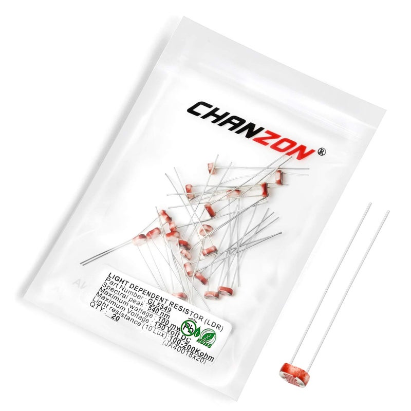 CHANZON 5mm 10 Ω ohm Photoresistor LDR Resistor 5549 GL5549 Light-Dependent Photoconductor 20pcs Photo Light Sensitive - Image 3