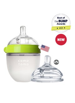comotomo Natural Feel Baby Bottle 150 ML With Pack Of 2 Natural Teat Silicone Nipples, 3 Holes With Fast Flow, 6 Months +  - Image 1