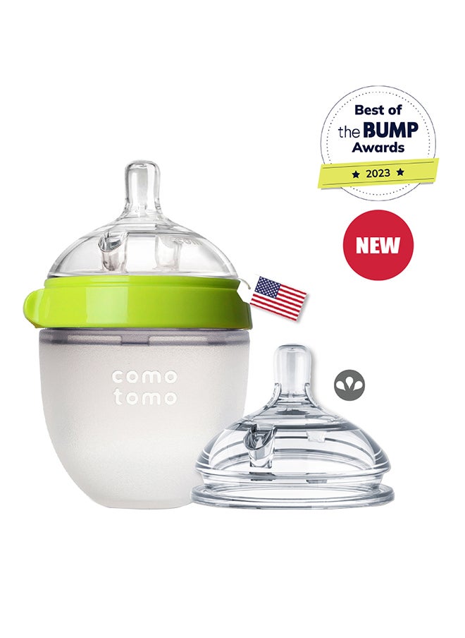 comotomo Natural Feel Baby Bottle 150 ML With Pack Of 2 Natural Teat Silicone Nipples, 3 Holes With Fast Flow, 6 Months +  - Image 1