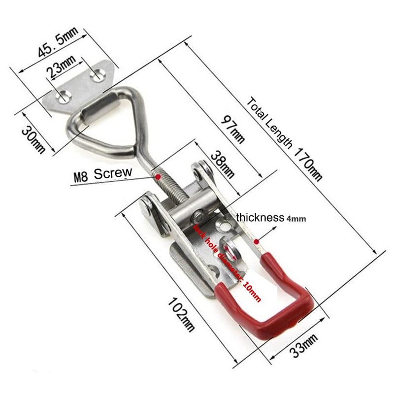 CUKAYO 4003 Toggle Latch Clamp, 304 Stainless Steel Adjustable Toggle Latches With Lock Hole, 1320Lbs Holding Capacity Heavy Duty Toggle Clamp for Smoker Lid Jig, ToolBox Case, 2pack - Image 4