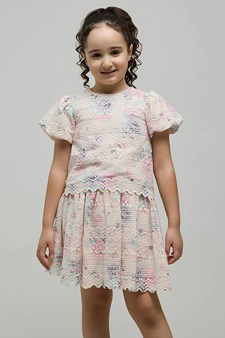 R&B Schiffli Printed Top & Skirt Set
