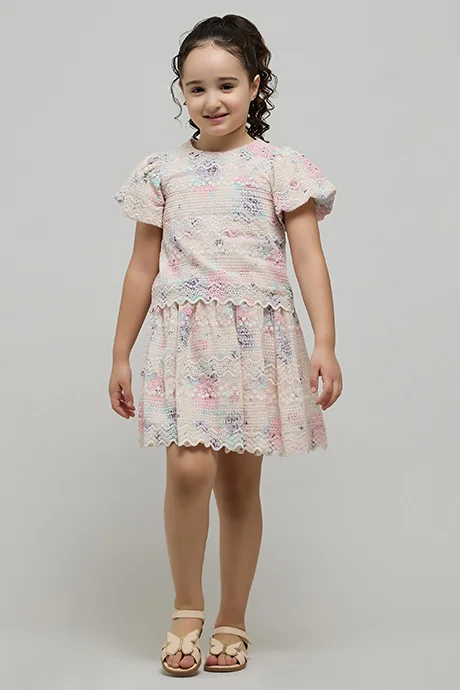 R&B Schiffli Printed Top & Skirt Set