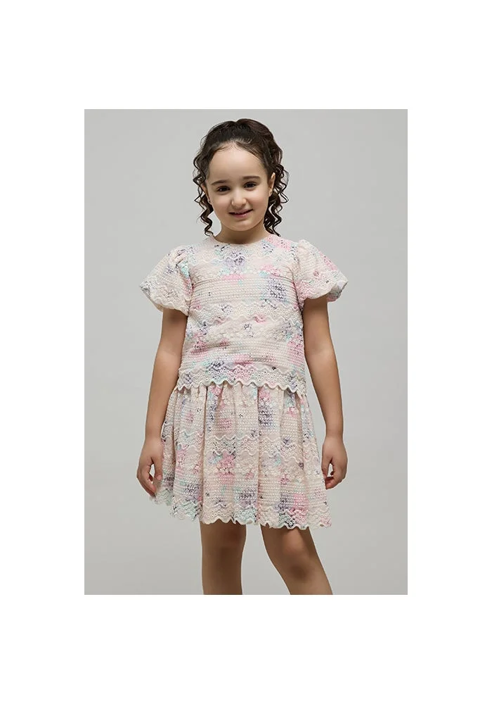 أر أند بي Schiffli Printed Top & Skirt Set
