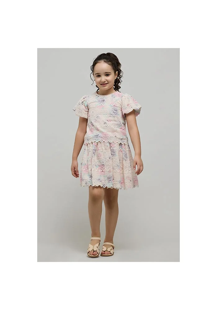 أر أند بي Schiffli Printed Top & Skirt Set
