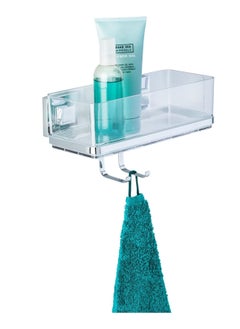 WENKO, Vacuum-Loc Wall Shelf with Hooks Quadro, Plastic ABS, Home Bathroom Storage Space, No Drilling