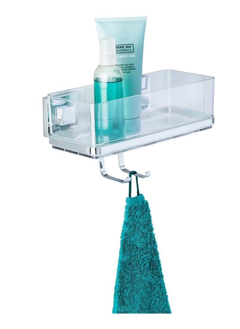 Wenko - WENKO, Vacuum-Loc Wall Shelf with Hooks Quadro, Plastic ABS, Home Bathroom Storage Space, No Drilling - Image 1
