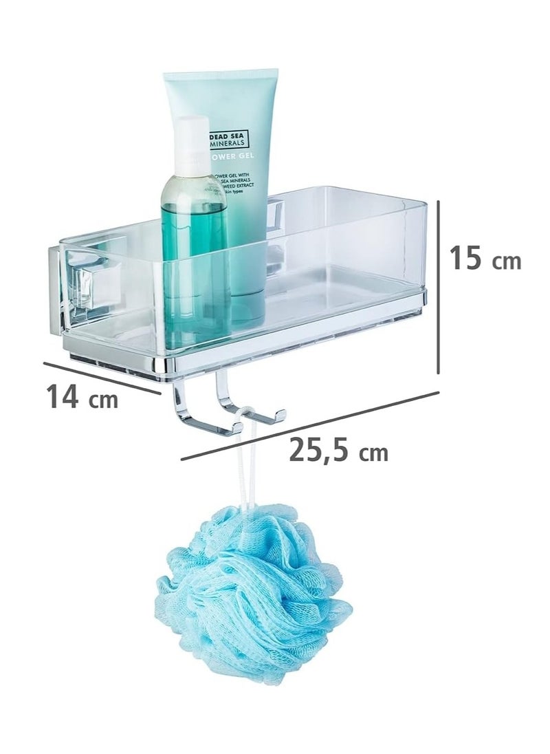 Wenko - WENKO, Vacuum-Loc Wall Shelf with Hooks Quadro, Plastic ABS, Home Bathroom Storage Space, No Drilling - Image 1