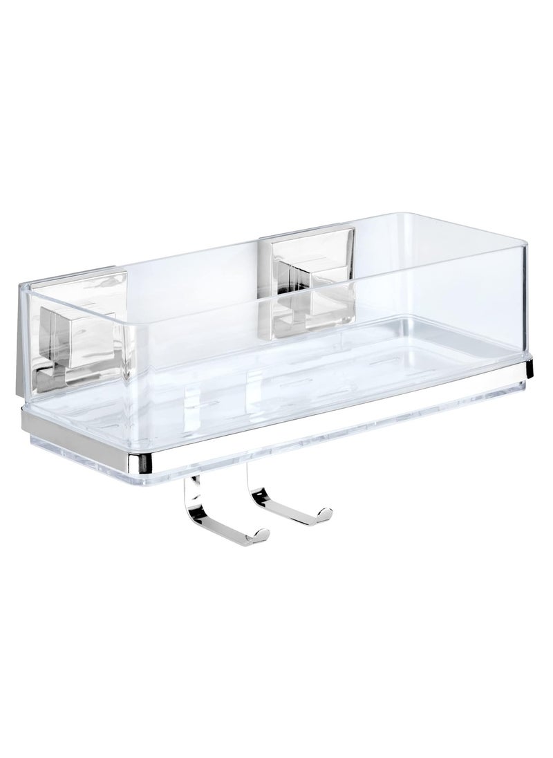 Wenko - WENKO, Vacuum-Loc Wall Shelf with Hooks Quadro, Plastic ABS, Home Bathroom Storage Space, No Drilling - Image 1
