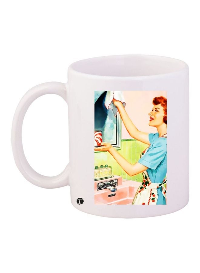 RYN Woman Printed Coffee Mug White/Blue/Beige 11ounce