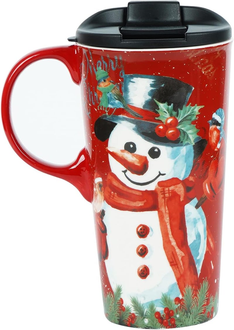 Topadorn كوب سفر سيراميك على شكل رجل ثلج من توبادورن مع غطاء مقاوم للتسرب وصندوق لعيد الميلاد سعة 17 أونصة - Image 5