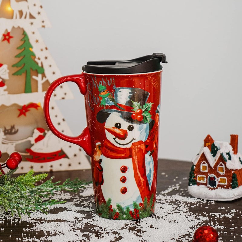 Topadorn كوب سفر سيراميك على شكل رجل ثلج من توبادورن مع غطاء مقاوم للتسرب وصندوق لعيد الميلاد سعة 17 أونصة - Image 2