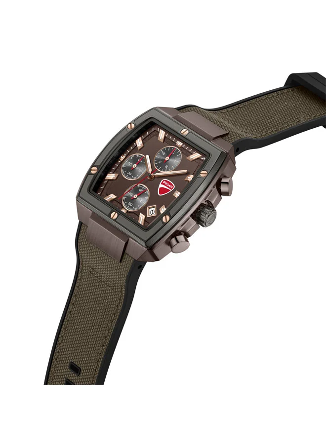 Ducati Voyage Brown Dial, Silicone-Nylon Strap, Chronograph Watch for Men, 41mm