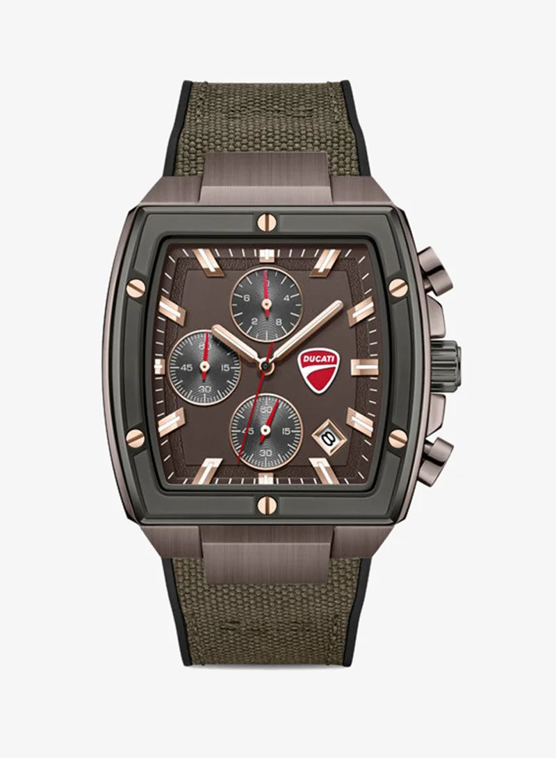 Ducati Voyage Brown Dial, Silicone-Nylon Strap, Chronograph Watch for Men, 41mm