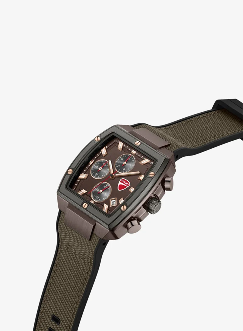 Ducati Voyage Brown Dial, Silicone-Nylon Strap, Chronograph Watch for Men, 41mm