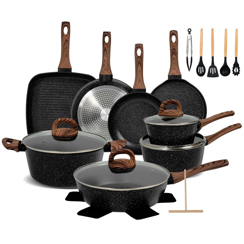 EWFEN Nonstick Pots and Pans Set, 25-Piece Ceramic Cookware Set, Induction Kitchen Cooking Set with Frying Pans Saucepans & Utensils, Healthy Non-toxic, PFAS/PTFE/PFOA Free, Black - Image 1
