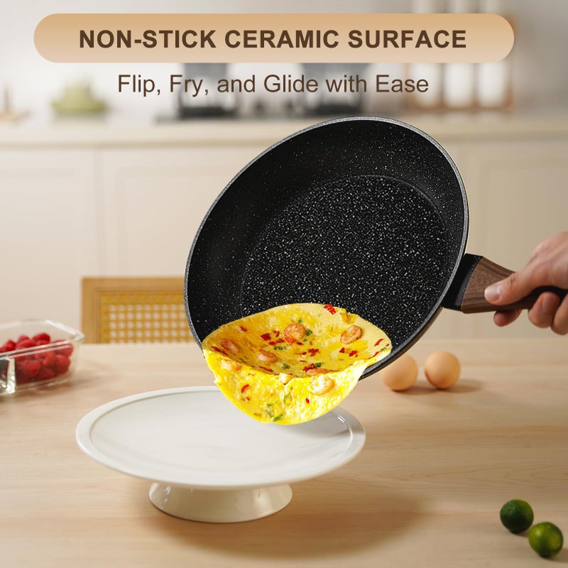 EWFEN Nonstick Pots and Pans Set, 25-Piece Ceramic Cookware Set, Induction Kitchen Cooking Set with Frying Pans Saucepans & Utensils, Healthy Non-toxic, PFAS/PTFE/PFOA Free, Black - Image 5