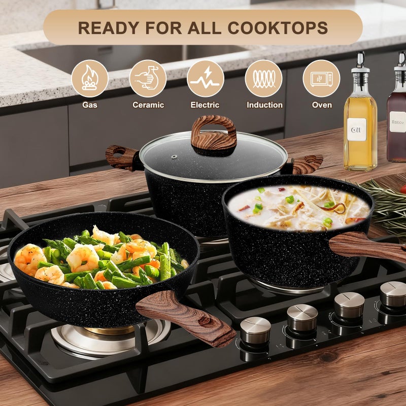 EWFEN Nonstick Pots and Pans Set, 25-Piece Ceramic Cookware Set, Induction Kitchen Cooking Set with Frying Pans Saucepans & Utensils, Healthy Non-toxic, PFAS/PTFE/PFOA Free, Black - Image 4